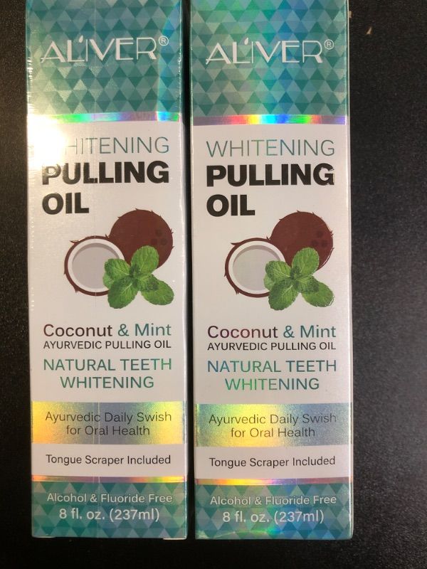 Photo 2 of 2 Box of Coconut Oil Pulling for Fresh Breath and Oral Hygiene - Ayurvedic Expert Formulated | Supports Healthy Gums | Natural Teeth Whitening - Includes Tongue Scraper and Measuring Cup - 8 fl. oz EXP 12-01-2027