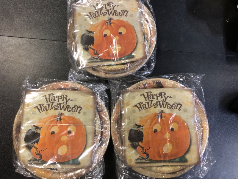 Photo 2 of 2 Pkg of Vintage Halloween Decorations Plates and Napkins, 60Pcs Halloween Theme Party Supplies Retro Ghost Haunt Pumpkin Halloween Plates Set, Happy Halloween Plates and Napkins for Kids