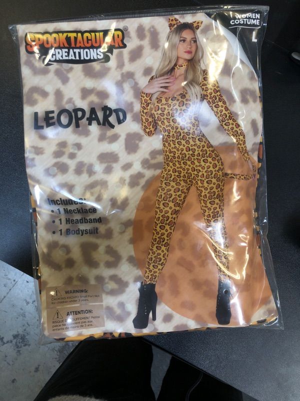 Photo 2 of Spooktacular Creations Adult Women Leopard Catsuit Bodysuit Cheetah Costume for Women Halloween Dress Up Party, Role Cosplay, Theme Party- Size L