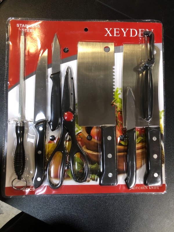 Photo 2 of XEYDEN Stainless Steel Knife Set| 8 Pieces| Meat cleaver| Peel Knife | Melon Plane| Scissors| Knife Sharpener| Universal Knives