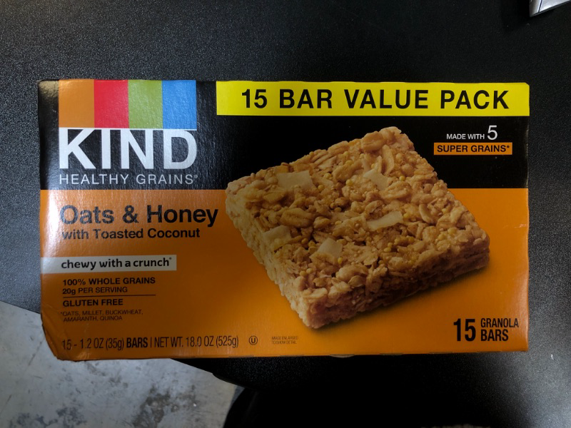 Photo 2 of KIND Healthy Grains Bars, Oats & Honey, Gluten Free, 15 Count Oat & Honey with Toasted Coconut 15 Count (Pack of 1) EXP 05/09/2025