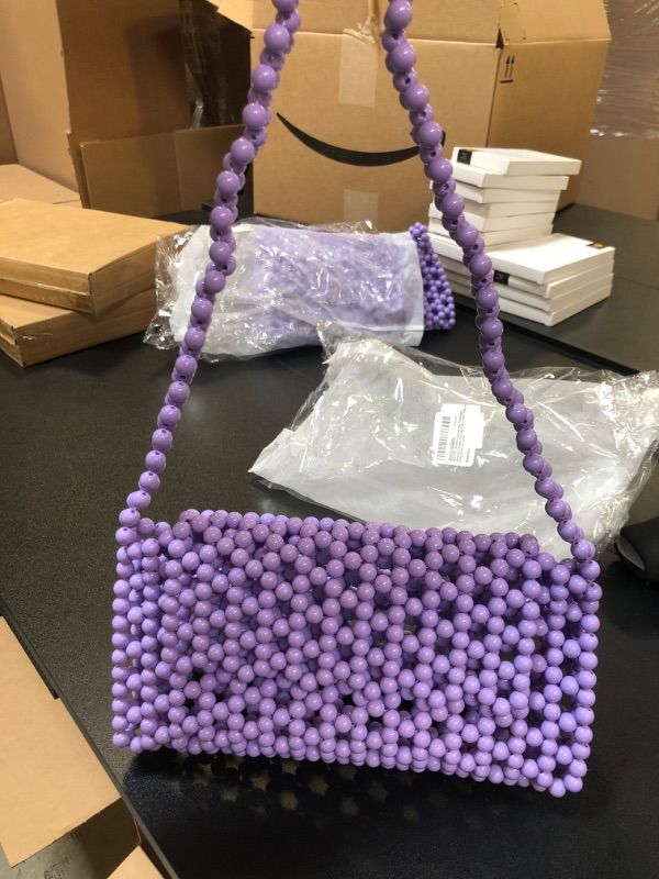 Photo 1 of NESECRA Handbag Evening bag for Women Girl,Handmade Pearl Clutch Purse Bridal Clutch Beaded Tote Bag for Party Wedding,Purple