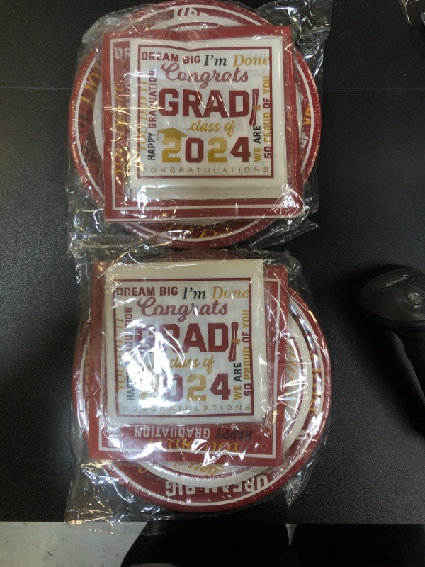 Photo 2 of 2 Pack of Lenyunge Graduation Party Plates and Napkins,2024 Graduation Party Supplies Maroon Congrats Grad Tableware Set,Class of 2024 Paper Plates Napkins for High School University College Decor,Serves 20