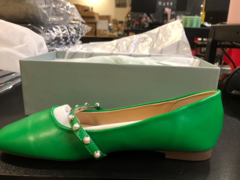 Photo 4 of C.Paravano Mary Jane Shoes for Women | Women's Ballet Flats | Green Square Toe Flats | Pearl Strap Mary Jane Flats | Womens Flats Shoes (Size 8.5,Green_e)