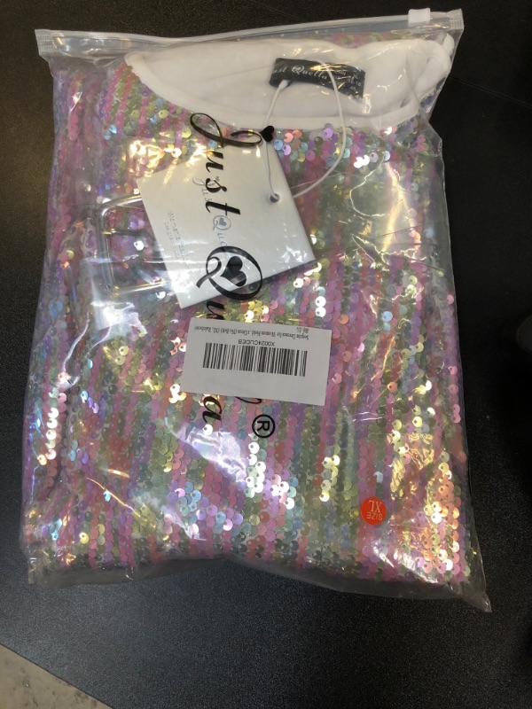 Photo 2 of Sequin Dresses for Women Field Day Rainbow Sequin Festival Dress Short Sleeved Tshirt Dress (No Belt) (Size XL, Rainbow)