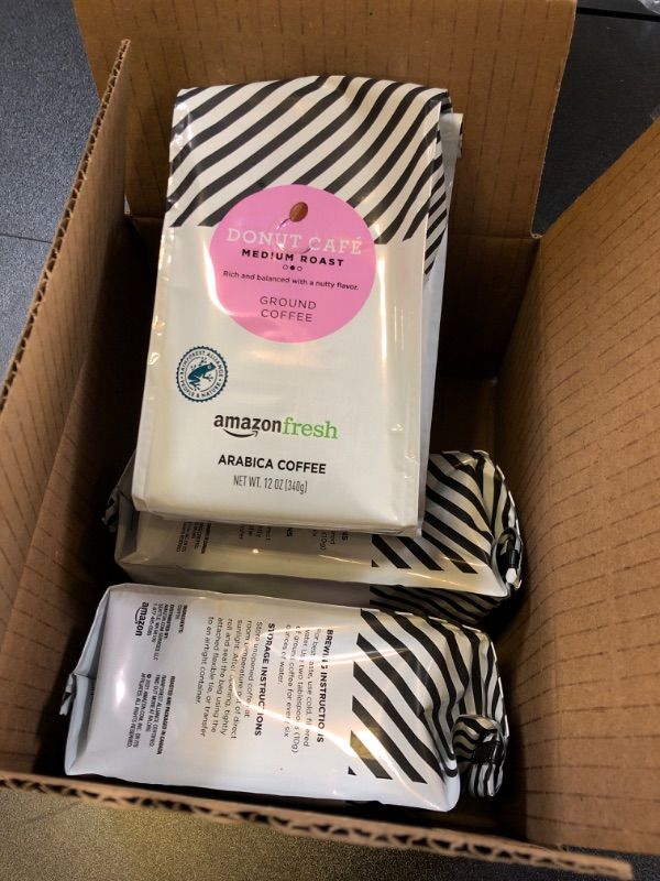 Photo 1 of AmazonFresh Donut Cafe Whole Bean Coffee, Medium Roast, 12 Ounce (Pack of 3) BB DEC 2025