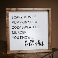 Photo 1 of Autumn Decor Sign, Rustic Wooden Plaques Sign, Autumn List Sign, Scary Movies Sign, Fall Sign, Novelty Wooden Sign, Fall Shelf Decoration, Farmhouse Fall Home Decor, Tabletop Decor