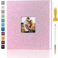 Photo 1 of Hiwhy Photo Album Self Adhesive for 4x6 5x7 2x3 Picture, Linen Scrapbook Album Book DIY Scrap Book with A Metallic Pen (30 Sheets/ 60 Pages, Pink?