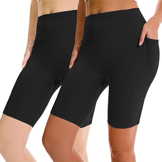 Photo 1 of APEXUP Workout Shorts, 8" Biker Shorts Women High Waist, Spandex Yoga Shorts with Side & Inner Pockets
