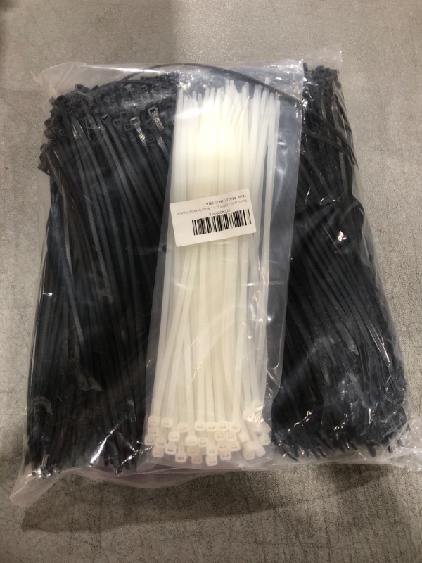 Photo 2 of 1100PCS 12 Inch Zip Ties 70LBS Tensile Strength,Black 1000PCS+White 100PCS, Heavy Duty UV Resistant Cable Ties With Self-Locking Nylon Tie Wraps for Indoor Outdoor