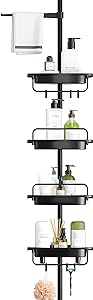 Photo 1 of ALLZONE Rustproof Shower Caddy Corner for Bathroom,Bathtub Storage Organizer for Shampoo Accessories,4-Tier Adjustable Shelves with Tension Pole, 39.2 to 113 Inch, Black