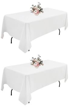 Photo 1 of (2 PACK) White Tablecloth 60 x102 Inch Rectangle Tablecloth, Polyester Table Cloth for 6 Foot Rectangle Tables