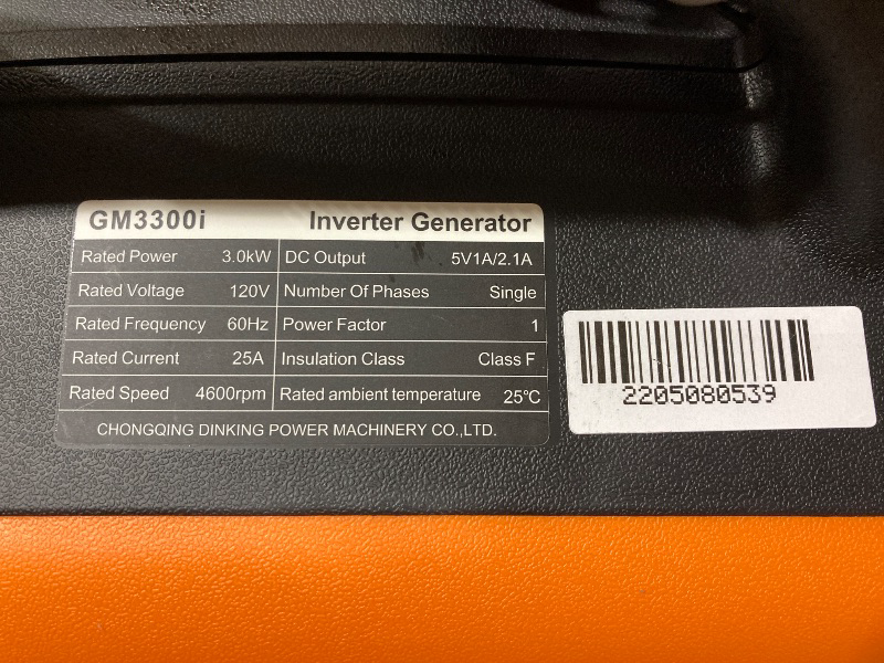 Photo 5 of (UNABLE TO TEST!!!) GENMAX Portable Generator?3300W Ultra-Quiet Gas Engine, EPA Compliant, Eco-Mode Feature, Ultra Lightweight for Backup Home Use & Camping (GM3300i)