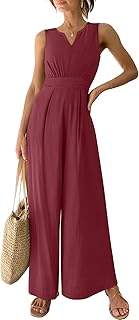 Photo 1 of ANRABESS Women's Causal Tank Jumpsuits Sleeveless Drawstring Elastic Waist Loose Summer Romper Outfits with Pockets Red X-Large