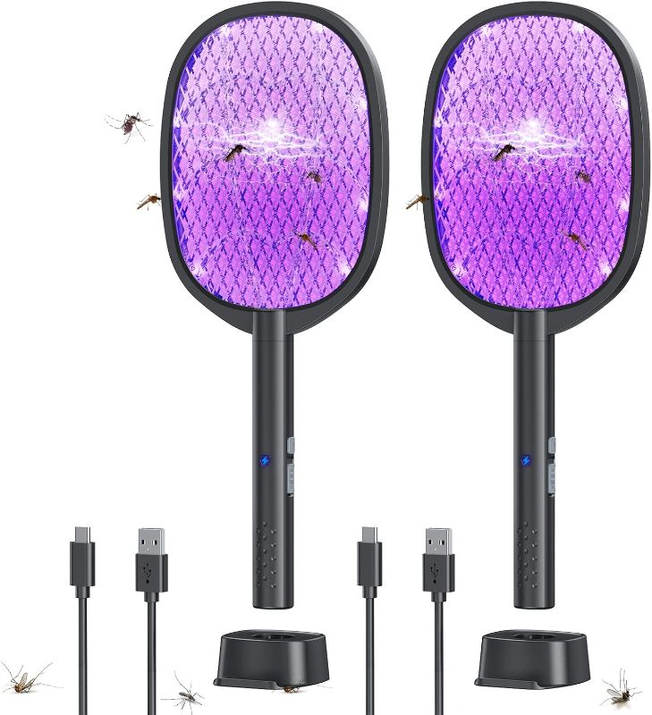 Photo 1 of 2 Pack Electric Fly Swatter 2 in 1 Bug Zapper Racket & Mosquito Zapper,4000V with USB Charging Base?Powerful Mosquito Swatter with 3 Layers of Safety Net Suitable for Indoor and Outdoor…
