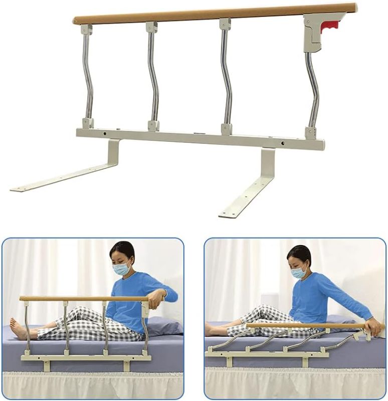 Photo 1 of  Bed Rails for Elderly Adults Assist Rail Medical Bed Safety Side Cane for Seniors Bedrail Guard Bedside Bar Railings Grab Rail Hospital Support Collapsible Half Handle Prevent Falling - 37x16 inch
