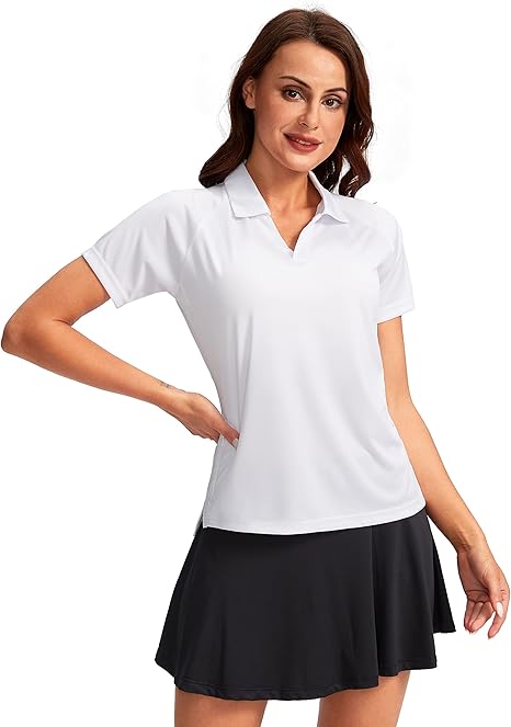 Photo 1 of 2XL Obla Women's Golf Shirt Quick Dry V-Neck Short Sleeve Tennis Tops UPF50+ Collared Golf Polo Shirts for Women

