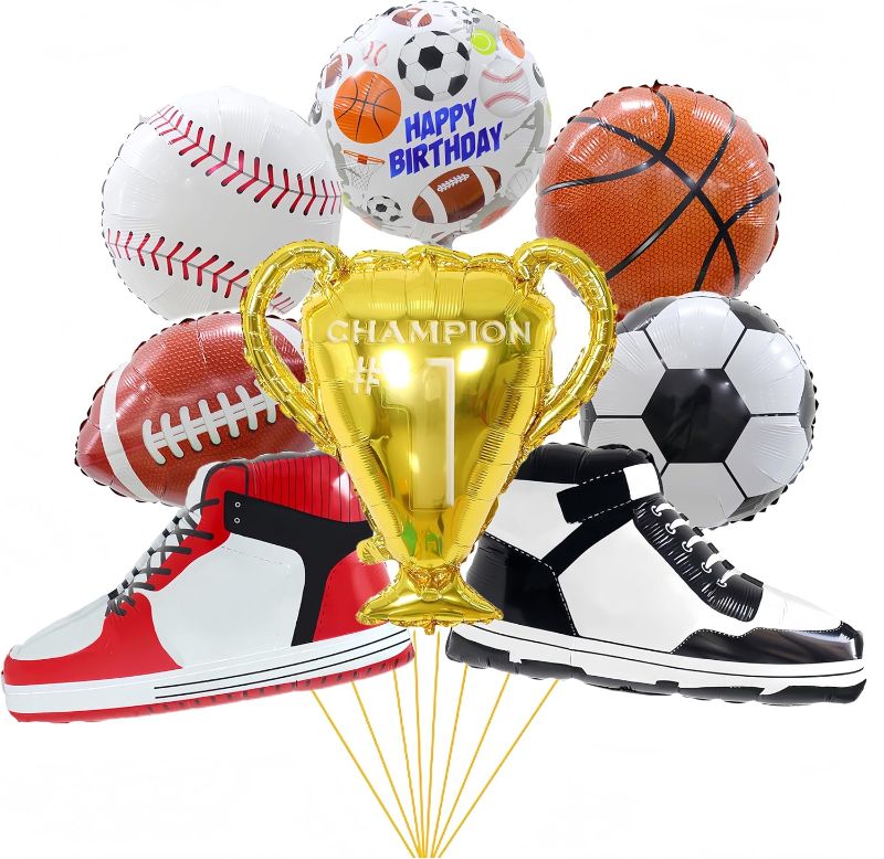 Photo 1 of 8 PCS Boy Shoes Balloon/Basketball Shoes Sneaker Balloons/Sports Logo Balloon Sports Decoration/Boy Birthday Foil Balloon/Check Mark Shoes/Father Birthday Boy Birthday Decorations/Tennis Shoe