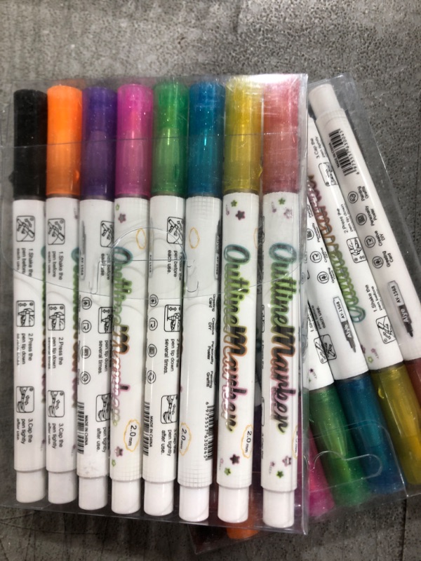 Photo 1 of ALEMHOP Shimmer Markers Outline Pens - Glitter Pens for Christmas Card Writing, Metallic Double Line Markers for Girls Ages 8-12, Drawing Kit Fun Pens for Girls 4-12, Art & Craft Supplies for Teens PACK OF 2