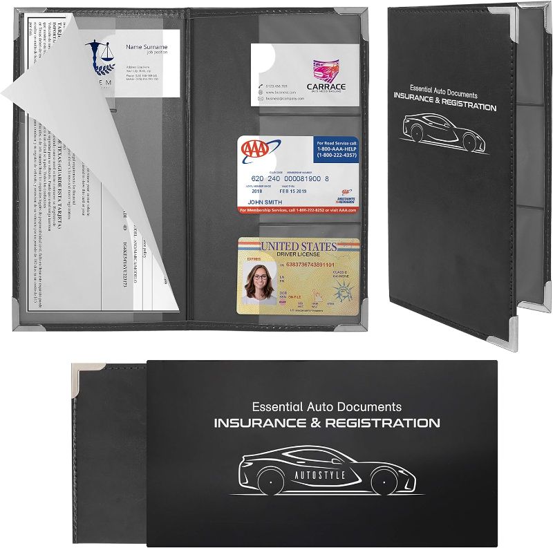 Photo 1 of 1Pack Corner Guard Insurance Card and Registration Document Holders | Premium Wallet with Magnetic Closure (Black)
