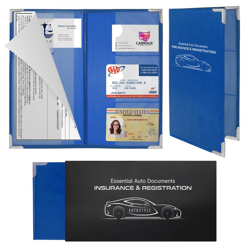 Photo 1 of 2 Pack Corner Guard Insurance Card and Registration Document Holders | Premium Wallet with Magnetic Closure (BLUE)
