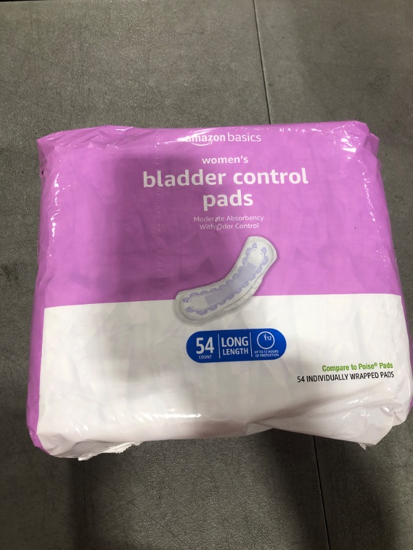 Photo 2 of Amazon Basics Incontinence, Bladder Control Pads for Women, Moderate Absorbency, Long Length, 54 Count, White