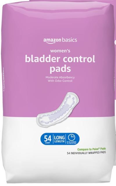 Photo 1 of Amazon Basics Incontinence, Bladder Control Pads for Women, Moderate Absorbency, Long Length, 54 Count, White