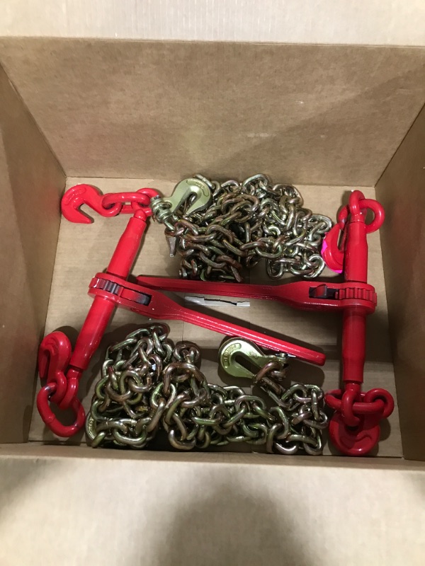 Photo 1 of  9215LBS 3/8" – 1/2" Ratchet Binders 9,215 LBS Secure Working Load, G70 Hooks and Adjustable Length, for Grade 70-80 Chains, Tie Down, Hauling, Towing, 2-Pack, Red
