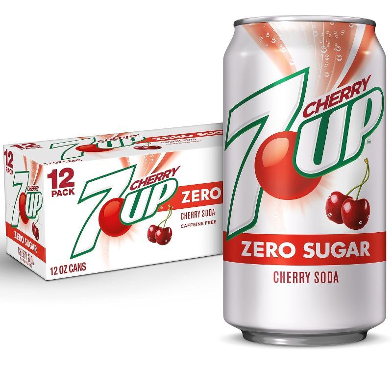 Photo 1 of 7UP Cherry Zero Sugar Soda, 12 fl oz cans