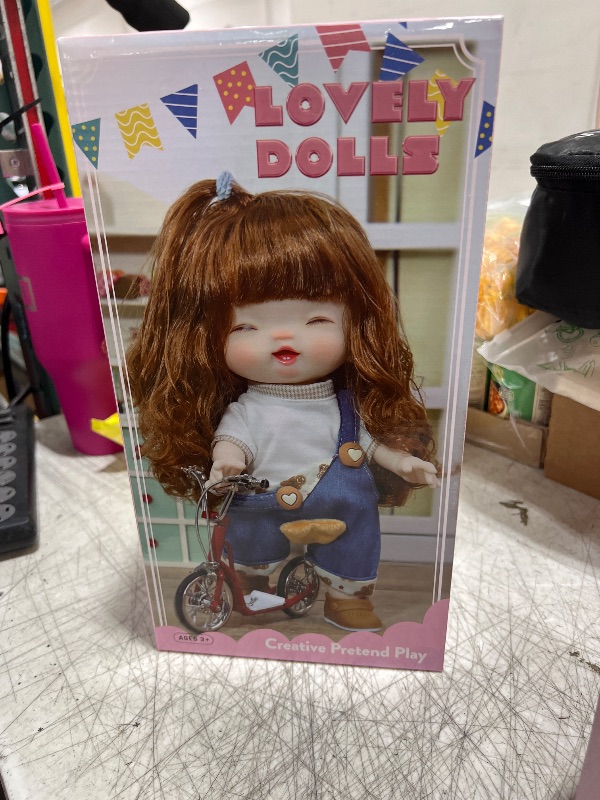 Photo 2 of 11-inch Poseable Fashion Doll - Dolls with Brown Hair, Wearing Denim Overalls, Suitable for Girls Age 3 & Up (Doll Gift Set)