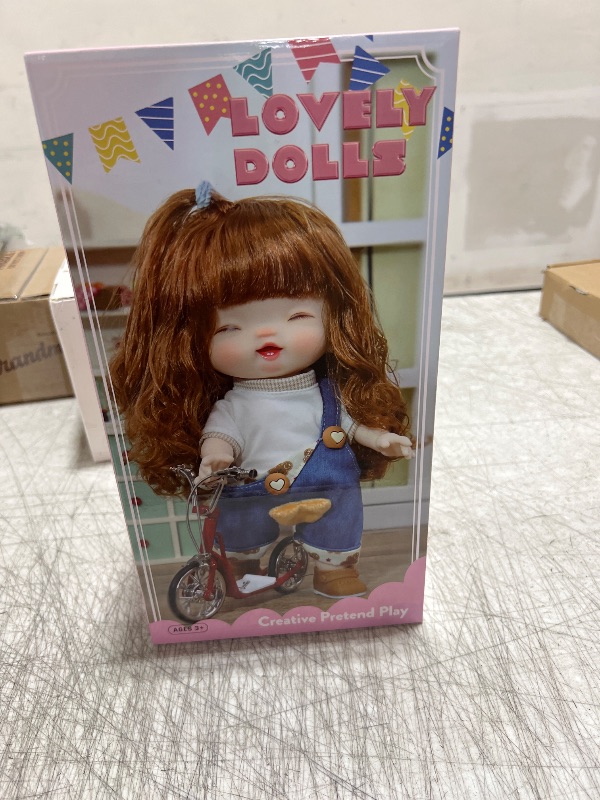 Photo 2 of 11-inch Poseable Fashion Doll - Dolls with Brown Hair, Wearing Denim Overalls, Suitable for Girls Age 3 & Up (Doll Gift Set)