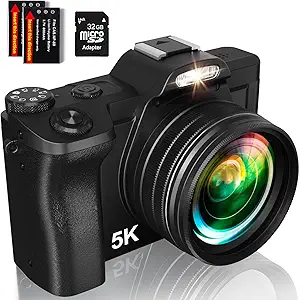 Photo 1 of 5K Digital Camera for Photography, WiFi Auto Focus Vlogging Video Camera for YouTube with 32GB SD Card, 6-axis Anti-shake 3.5" Screen Fill Light 5K Camera with 58mm UV Filter, 16X Digital Zoom Camera 