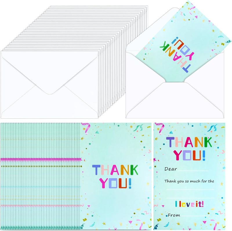 Photo 1 of 100 Pieces Kids Thank You Cards Fill in the Blank Colorful Blank Kids Thank You Postcards 50 Thank You Notes with 50 Envelopes for Birthday Graduation Christmas Thanksgiving Halloween Party