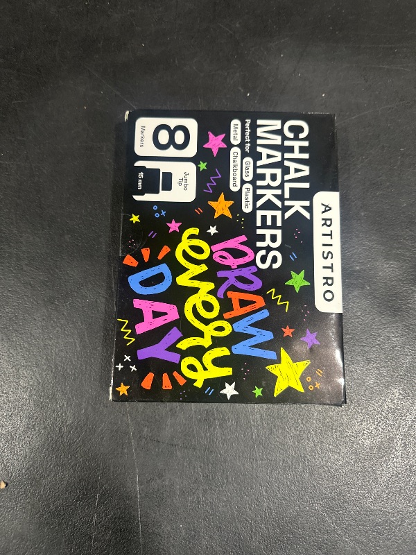 Photo 1 of ARTISTRO Liquid Chalk Markers Pre-Activated, Liquid Chalk Markers Erasable Chalk Markers for Glass or First Day of School Sign, Chalkboard Markers with White Chalk for Kids & Adults (Jumbo Tip, 8)