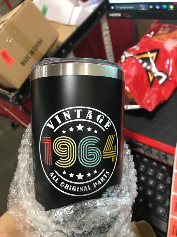 Photo 2 of 60th Birthday Gifts for Men Women Friends, Tumbler 20 oz Stainless Steel Vacuum Insulated Tumblers, Double Sided Printed Birthday Thermos cup, Back in 1964 Old Time Information - Black