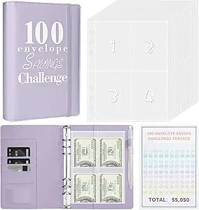 Photo 1 of 100 Envelopes Money Saving Challenge Budget Binder A5 Savings Challenges Binder Budget Binder with Cash Envelopes Saving Money - Maxiumize $5050(purple)