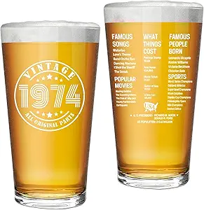 Photo 1 of 50th Birthday Beer Glasses Gifts for Women Men - Vintage 1974 Old Time Information for 50th Birthday Gifts - Beer Glasses for Men and Women - 50th Party Supplies Decorations Ideas - 1 PACK
