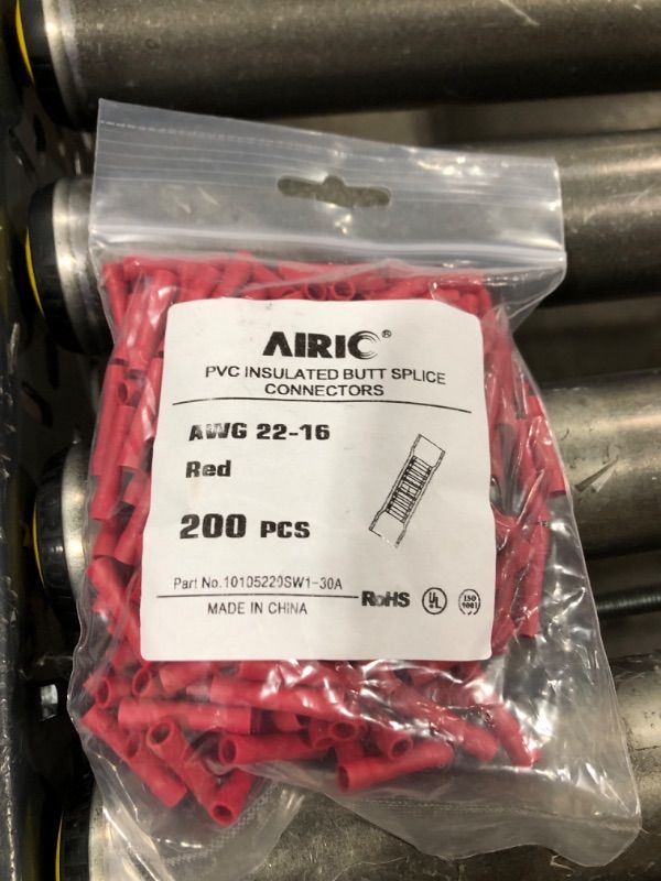 Photo 2 of AIRIC Red Butt Ring Connectors Crimp 22-16AWG Butt Connector Fully Insulated PVC Wire Butt Splice Connectors, 22-16 Gauge