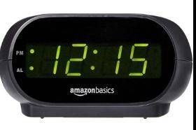 Photo 1 of Amazon Basics Small Digital Oval Alarm Clock With LED Display, Nightlight & Battery Backup, Black, 4.5 x 3.5 x 2.4 Inches
