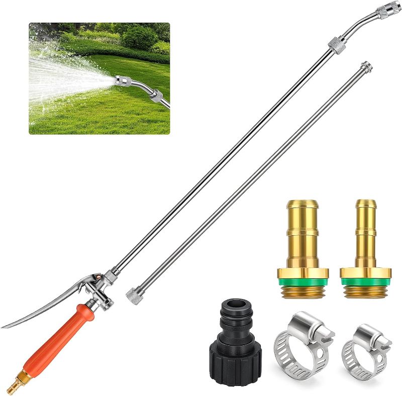 Photo 1 of 44 Inch Sprayer Wand, 3/8" & 1/4" Brass Barb Universal Sprayer Wand Replacement, Stainless Steel Sprayer Parts with Shut off Valve & 2 Hose Clamps, Spray Wands for Garden Hose, 1/2" Connector
