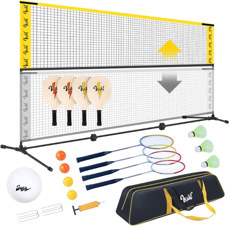Photo 1 of 10FT Portable All-in-One Badminton, Pickleball and Kids’ Volleyball Net Set Half Court (10ft Wide x 7ft max Height) Small Outdoor Sports Set with Adjustable Net for Backyards Beach Driveway Game