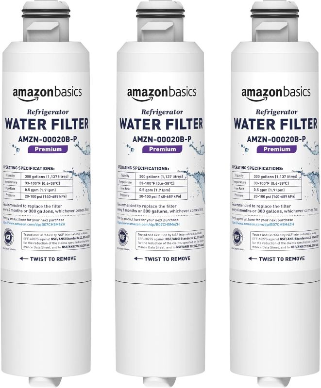 Photo 1 of Amazon Basics Replacement Samsung DA29-00020B Refrigerator Water Filter Cartridge - Pack of 3, Premium Filtration, Easy to Install
