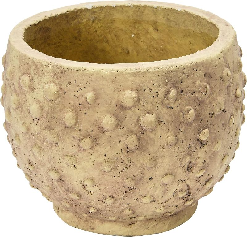 Photo 1 of 
Creative Co-Op Round Sandstone Hobnail Planter with Distressed Finish, Greige, 9" L x 9" W x 7" H, Beige