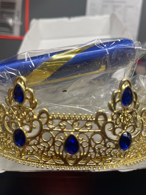 Photo 1 of "birthday king" sash and king crown colors BLUE & GOLD 