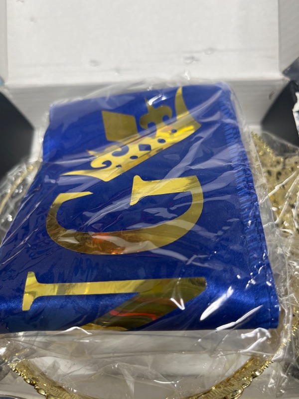 Photo 2 of "birthday king" sash and king crown colors BLUE & GOLD 