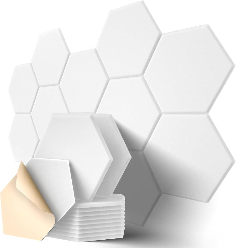 Photo 1 of 12 Pack Self-adhesive Acoustic Panels 12" X 10" X 0.4" - Sound Proof Foam Panels with High Density, Stylish Hexagonal Design, Flame Resistant, Absorb Noise and Eliminate Echoes(White)
