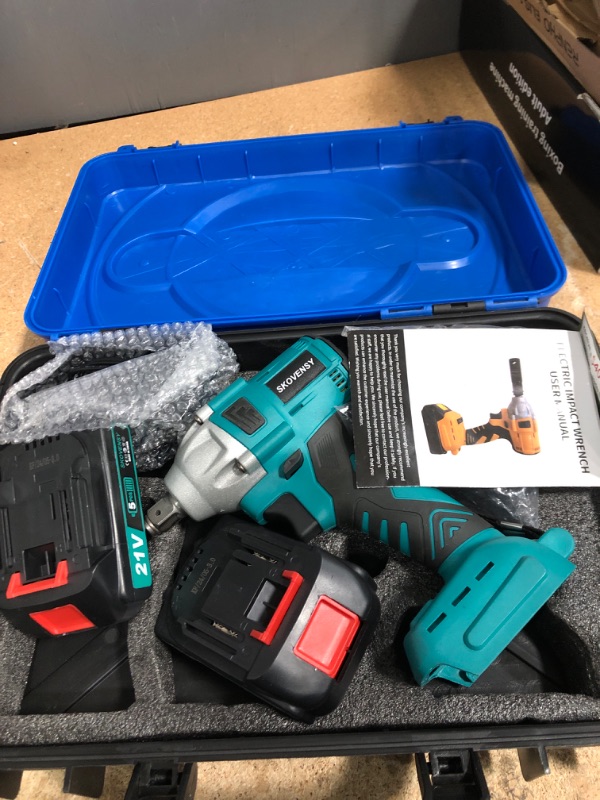 Photo 2 of **COLOR BLUE**  SKOVENSY Cordless Impact Wrench 258Ft-lb?350N.m?, 1/2 Impact Gun, 2 Batteries, Pistola de Impacto, with 5 Sockets, Electric Impact Driver for Car Tires and Home