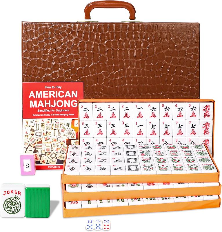 Photo 1 of (READ FULL POST) GUSTARIA American Mahjong Set, Mahjongg Game Set with 166 Numbered 1.5" Large Size Tiles?Green?,Brown Carrying Case, English Manual(Majiang, Mah Jongg)