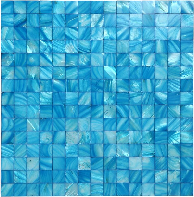 Photo 1 of 10 - Sheet Pearl Shells Tile Peel and Stick Backsplash, Self Adhesive Wall Tile for Kitchen, Bathroom, Bedroom (11.8"X11.8", Blue