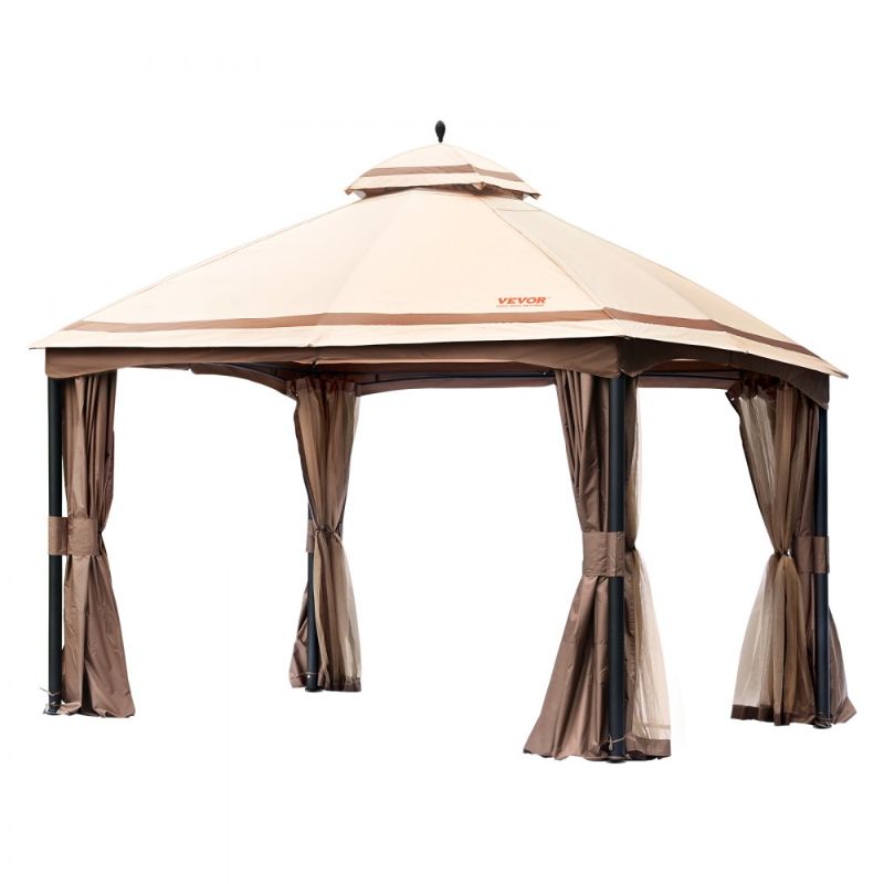 Photo 1 of **stock photo just for reference** VEVOR Patio Gazebo for 10-12 Person, 10 x 13 FT Backyard Gazebo, with Mosquito Netting, Metal Frame, and PU Coated 180G Polyester, Outdoor Canopy Shelter for Patio, Backyard, Lawn, Garden, Deck
